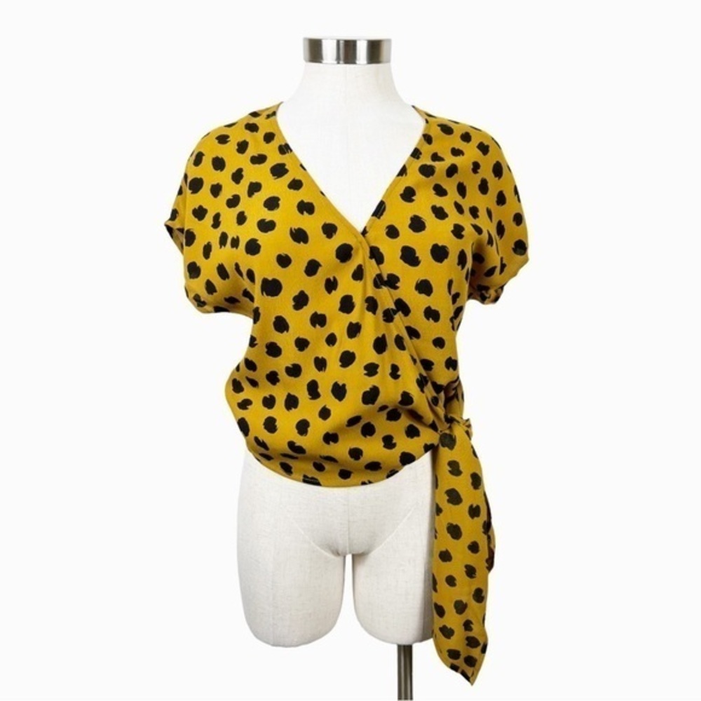Madewell‎ Brown & Black Spotted Sash Tie Wrap Top Size X-Small